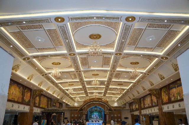 The newly renovated grand temple hall in the South Wing (Phase 1) of Vrindavan Chandrodaya Mandir
